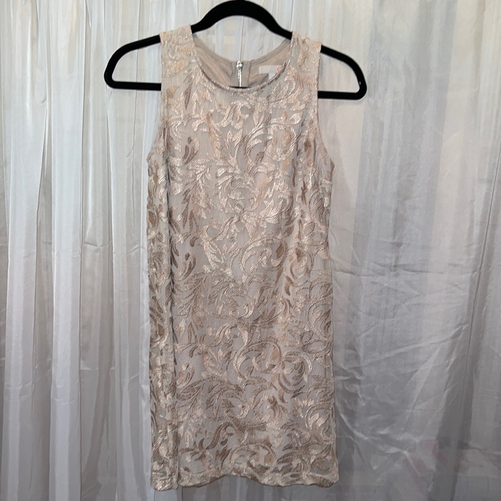 Gianni Bini tan dress with floral design. Fitted dress but still classy!